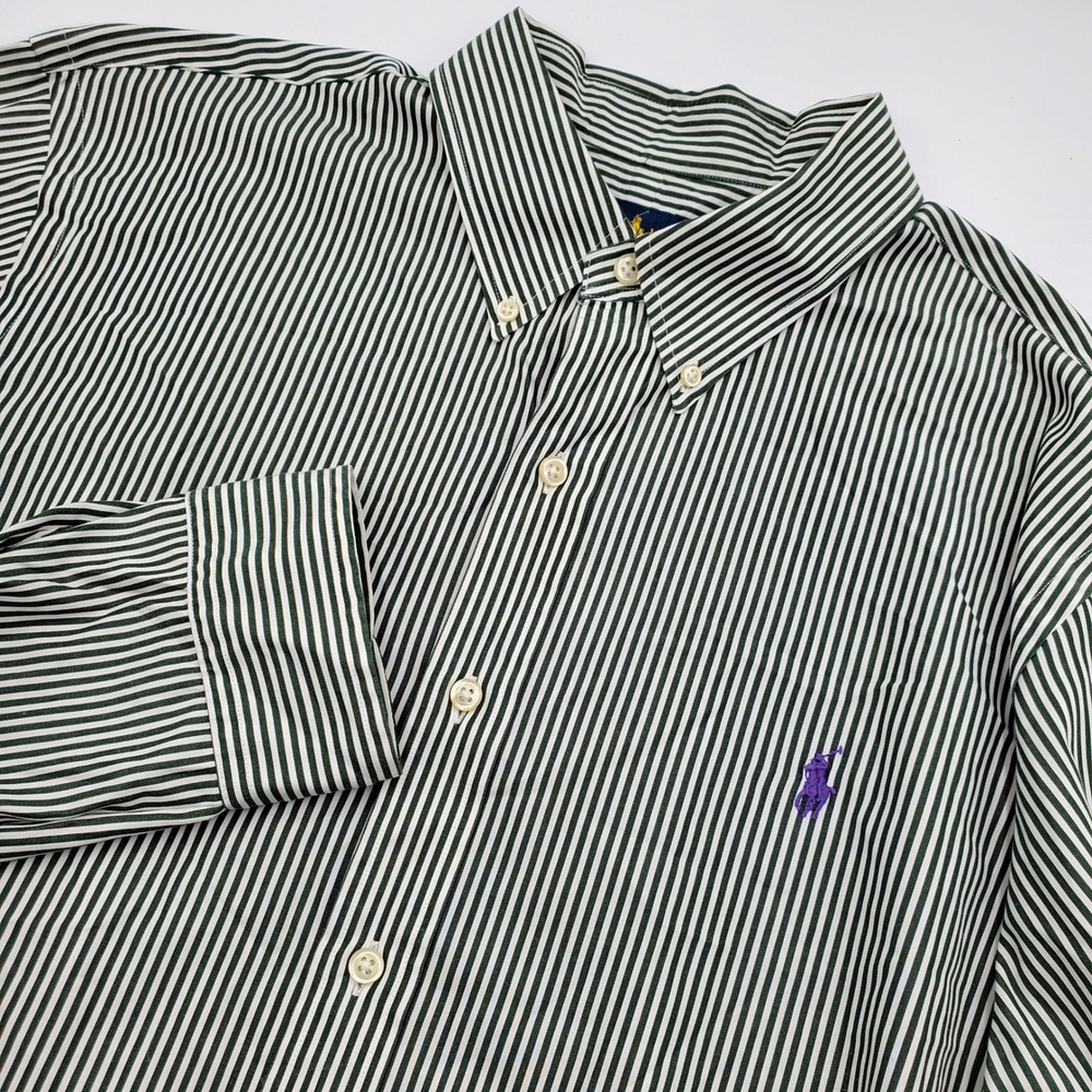 Ralph Lauren Mens Striped Button Down Shirt Classic Fit Purple Pony XL‎ flawed